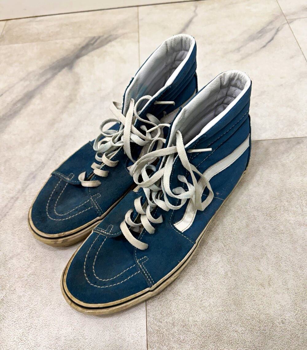 VANS Sk8-Hi Blue/White High Top Lace Up Suede Skate Sneakers Rubber Outsole